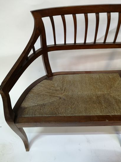null Wood and straw bench, work around 1910. 86 x 155 x 48 cm (accidents) (inv. ...