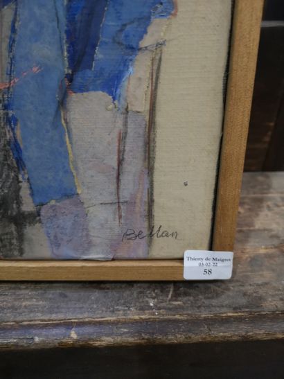 null Claude BELLAN. Femme assise, collage et huile sur toile, 33 x 24 cm. -Claude...