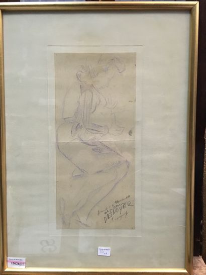 null François DESNOYER. Femme assise. Crayon signé en bas à droite et dédicace à...