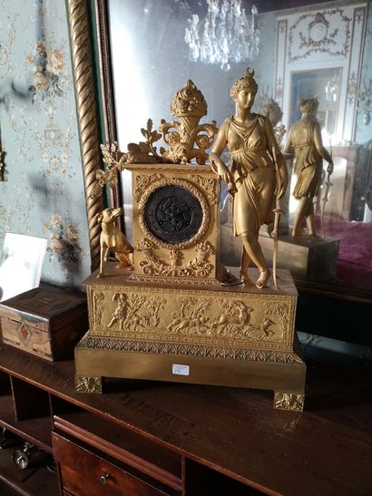 null A clock decorated with Diana the Huntress and a cornucopia. Restoration period....