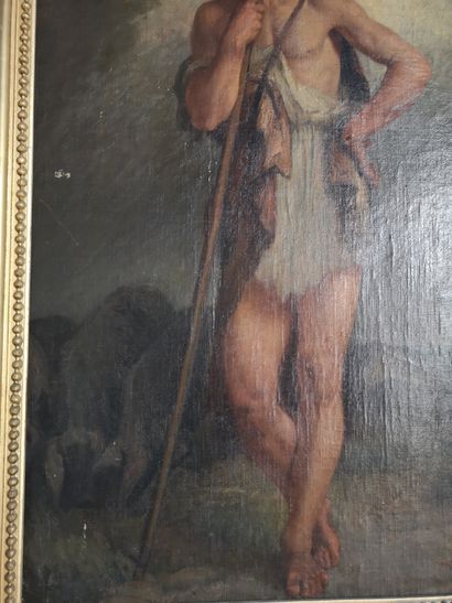 null Ecole du XIXème siècle. St Jean Baptiste. Huile sur toile. Dim : 69 x 44 cm....