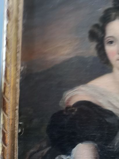 null Ecole du XIXème siècle. Portrait de femme. Huile sur carton. Dim 31 x 25 cm....