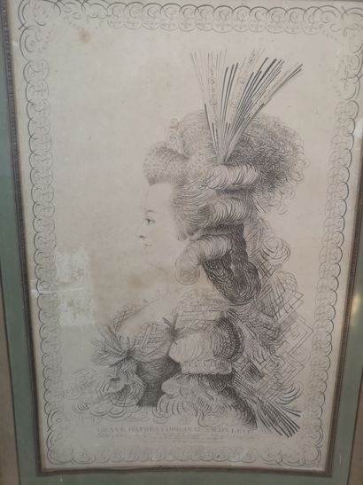 null D'après Bernard, 1780. Louis XVI et Marie Antoinette. Paire de gravures, baguettes...