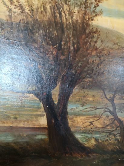 null E. AVON. Animated landscape. Oil on canvas signed in the lower left corner....