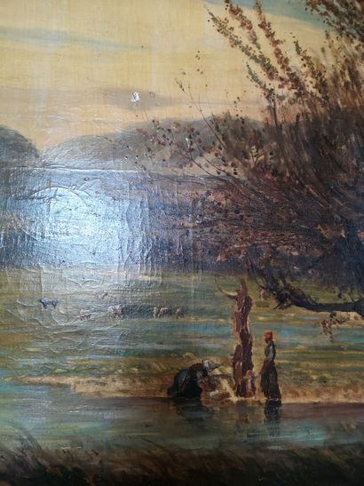 null E. AVON. Animated landscape. Oil on canvas signed in the lower left corner....