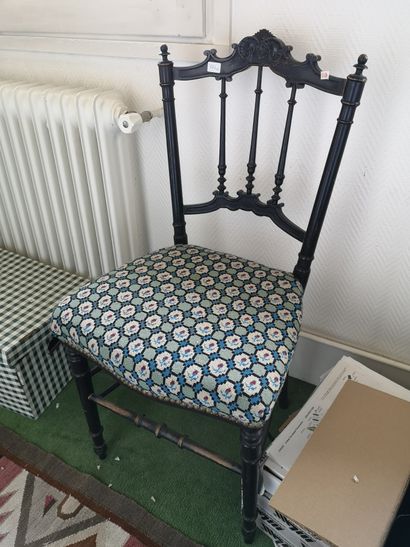 null Lot including: small armchair upholstered in blue fabric (Height: 63 cm), small...