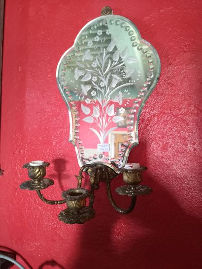 Pair of sconce mirrors with 3 lights, bronze...