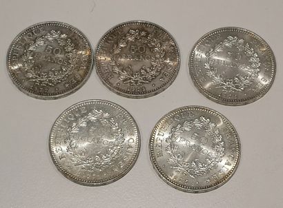 
Silver lot including : 5 coins of 50 Francs...