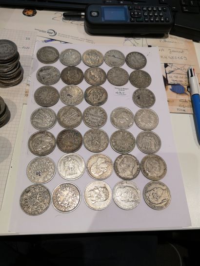 null Set of about 80 coins, mostly 5 Francs from the 19th century. Wear on some.