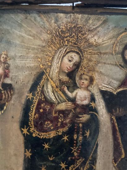 Ecole ESPAGNOLE vers 1640 
La Vierge à l’Enfant entre saint Antoine de Padoue et...