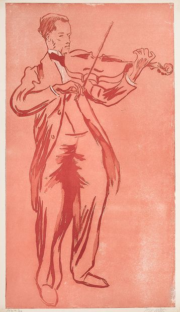 Jacques VILLON (1875-1963) The violinist Supervielle, 1899
Aquatint printed in colours....