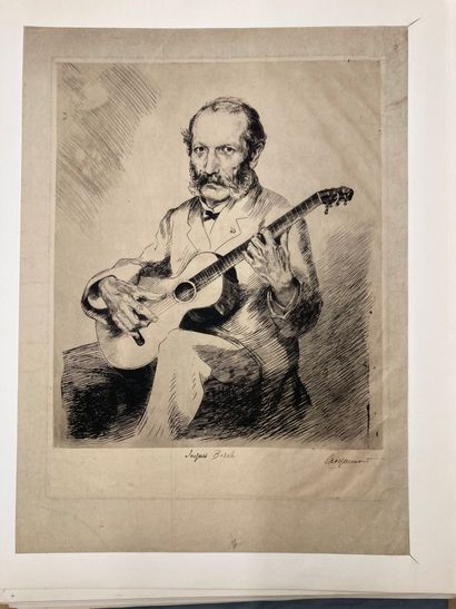 Félix BRACQUEMOND (1833-1914) Jacques Bosch, guitariste
Eau-forte et pointe sèche,...