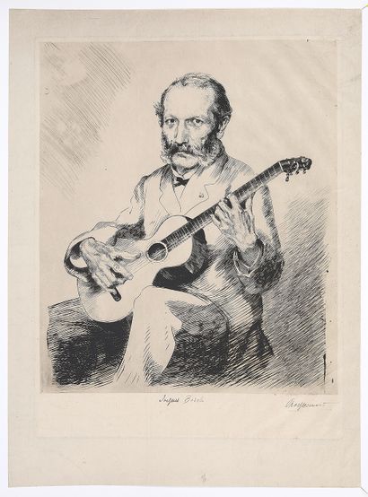 Félix BRACQUEMOND (1833-1914) Jacques Bosch, guitariste
Eau-forte et pointe sèche,...