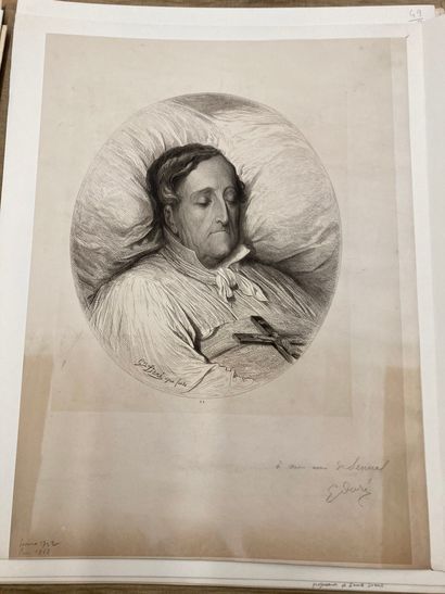 Gustave DORÉ (1832-1883) Rossini on his deathbed Etching. Very nice proof on chine,...