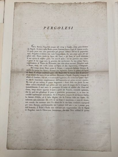 ANONYME Pergolesi (L.1825)
Lithographie, d'après Huster (?) Mouillures, petites rousseurs.
Pliure...