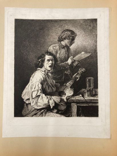 Charles JAQUE (1813-1894) Les Musiciens
Eau-forte. Deux belles épreuves, l'une avant...