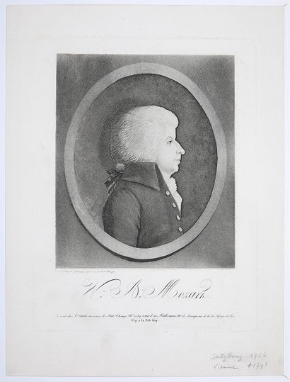 MOZART/QUENEDEY (1756-1830) W. A. Mozart Drawn and engraved with a physionotrace...