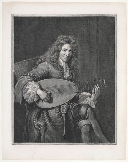 Gérard Edelinck (1640-1707) Charles Mouton, musician of Louis XIV. Burin, engraved...