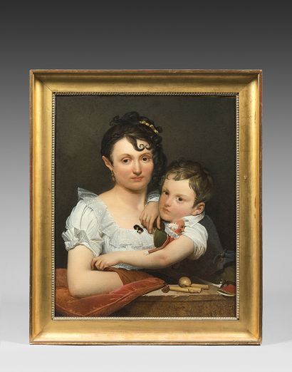 Henri François RIESENER (Paris 1767-1828) Une jeune mère accoudée, et son fils
Toile.
74...