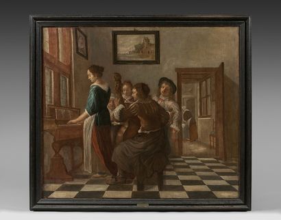 École HOLLANDAISE du XVIIIe siècle, suiveur à Henrik van der BURGH The music lesson
Canvas.
106...