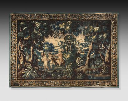 null Tapestry illustrating a pastoral scene "children playing with a goat" and to...