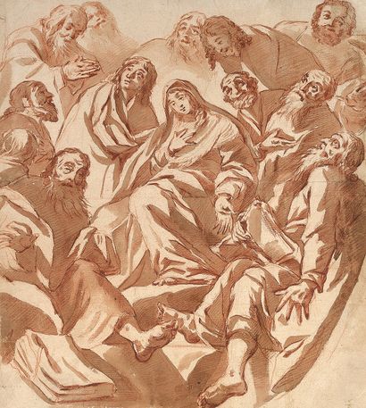 CLAUDE VIGNON (TOURS 1593-PARIS 1670) La Vierge entourée par les Apôtres
Lavis brun...