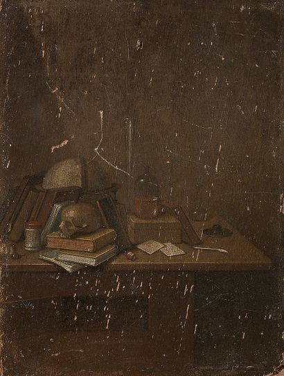 Gerrit van VUCHT (Schiedam 1610-1697) Vanité à la mappemonde
Panneau de chêne, une...