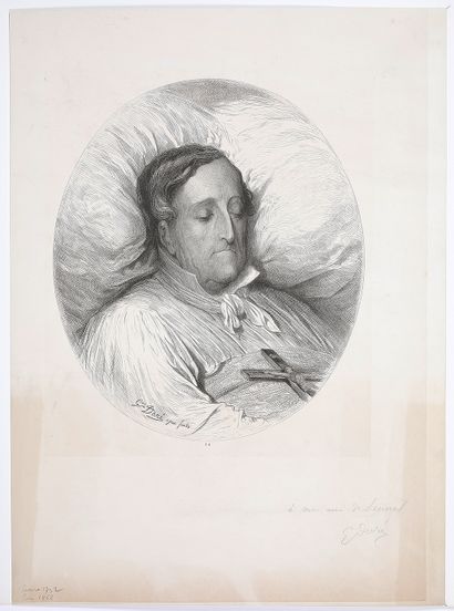 Gustave DORÉ (1832-1883) Rossini on his deathbed Etching. Very nice proof on chine,...
