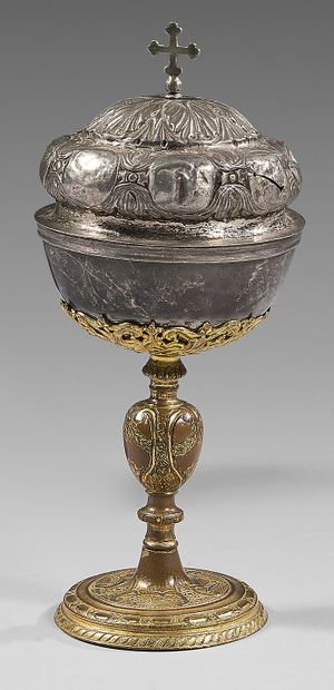 null A silver and gilt bronze ciborium decorated with gadroons and acanthus leaves,...