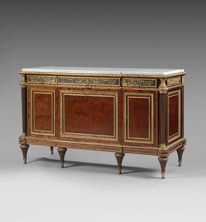  Large mahogany and mahogany veneer chest of drawers with doors; rectangular in shape,... Gazette Drouot