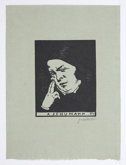 Félix VALLOTTON (1865-1925) A Schumann
Bois sur vergé bleu vert. Epreuve signée à...