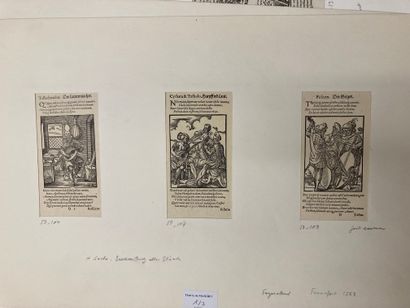 Jost AMMAN (1539-1591) Musiciens, chanteurs
Réunion de 11 gravures sur bois, des...