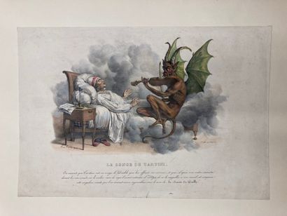 Louis Boilly (1761-1845) Le Songe de Tartini Lithograph with coloured highlights.very...