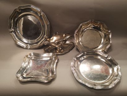 null Ensemble de plats en argent. Par divers orfèvres, France, XXe siècle. Modèle...