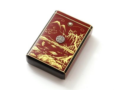 null 
 Beautiful gold 
cigarette case 585 thousandth dressed with a red and black...