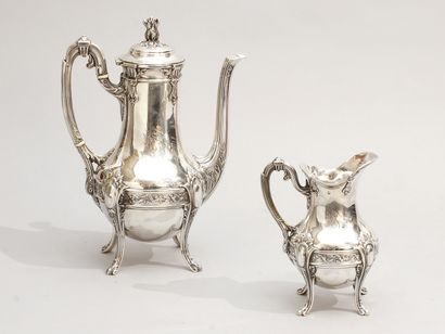 null Four pieces tea set in silver 950°/°° including: teapot, jug, milk jug and sugar...