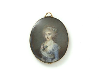 null Jean-Marie RIBOU (1744-1817). Grand et beau portrait miniature ovale peint sur...