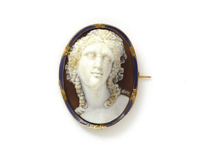 null Gold brooch 750 thousandths decorated with a beautiful and rare cameo shell...