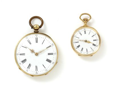 null Lot in gold 750 thousandth, composed of a pocket watch and a collar watch, white...