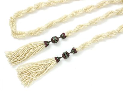 null Beautiful bayadère necklace composed of 10 rows of fine seed beads holding 2...