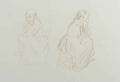 Jean-Louis FORAIN (1852-1931) Petite fille pensive
Dessin crayon conté.
25,5 x 36,5...