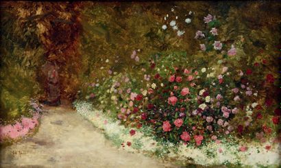Antoine Edouard J. MOULINET (1833-1891) Promenade au jardin
Huile sur toile, signée...