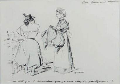 Jean-Louis FORAIN (1852-1931) Don't Tell Mr. ... 
 Ink drawing heightened with blue...