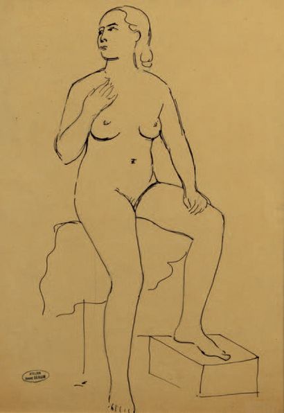 André DERAIN (1880-1954) Nu assis dans l'atelier
Dessin à l'encre sur papier calque...
