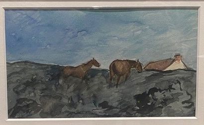 Jean-Louis FORAIN (1852-1931) Deux chevaux dans la lande
Gouache aquarellée.
12 x...