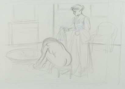 Jean-Louis FORAIN (1852-1931) Le tub
Dessin au crayon noir.
25,5 x 36 cm