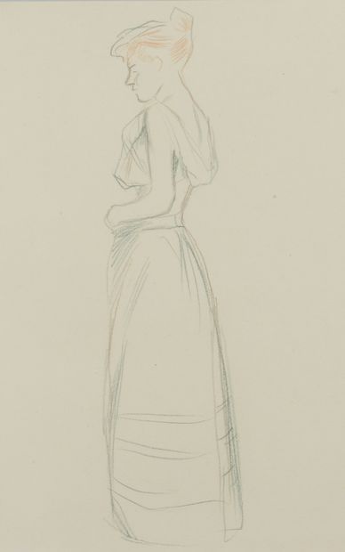 Jean-Louis FORAIN (1852-1931) Femme debout de profil vers la gauche
Dessin au crayon...