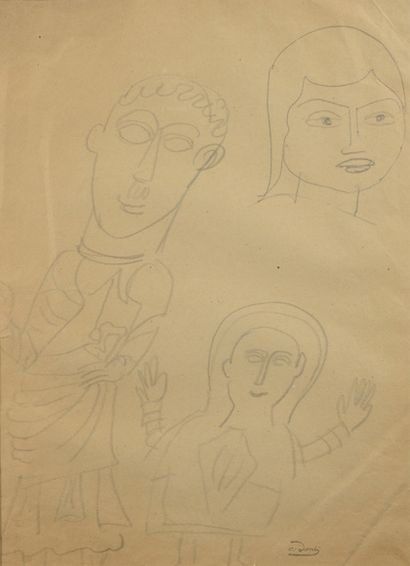 André DERAIN (1880-1954) Étude de personnages
Deux dessins au crayon noir, un porte...