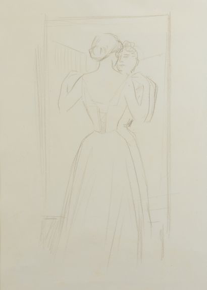 Jean-Louis FORAIN (1852-1931) Devant le miroir
Dessin au crayon noir.
36 x 25,5 ...