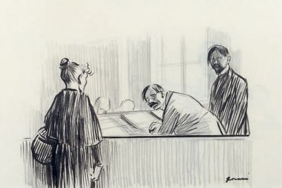 Jean-Louis FORAIN (1852-1931) À la banque
Dessin à l'encre sur traits de crayon noir,...